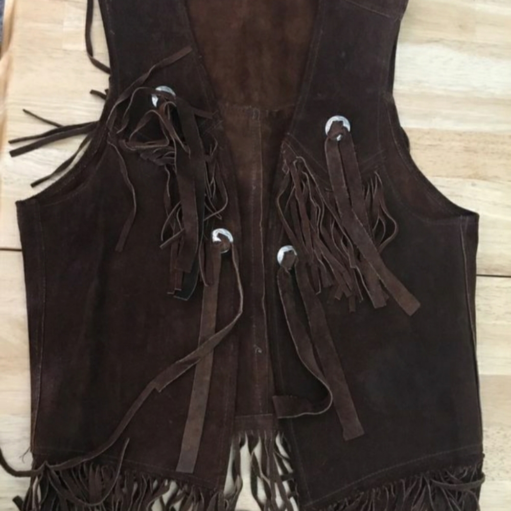 Vintage Suede Hippy Vest with Fringe 1970's Small